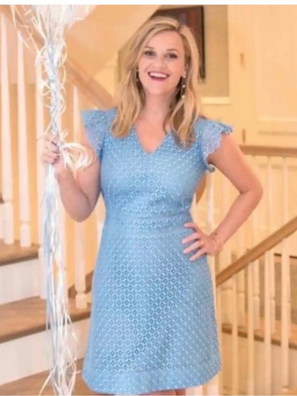 Draper James Sky Blue Lace V-Neck Dress